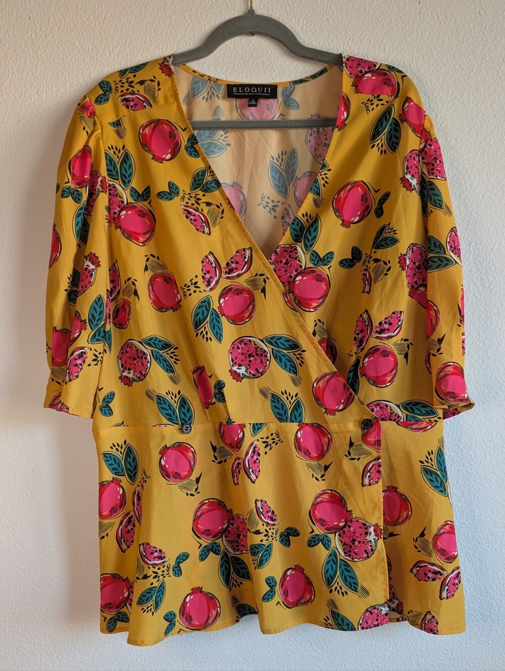 Eloquii Yellow Floral Wrap Top